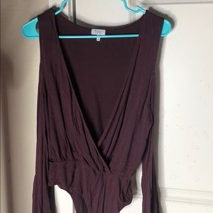 TOBI Long sleeved burgundy bodysuit